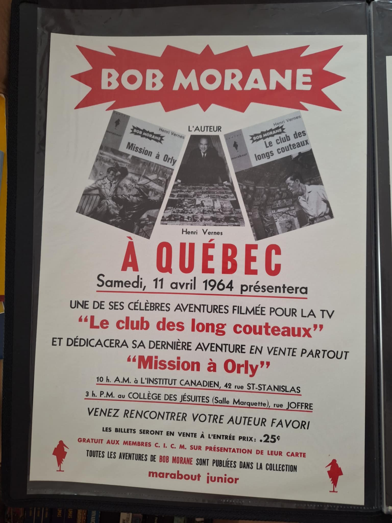 Passage d'Henri Vernes à Québec en 1964